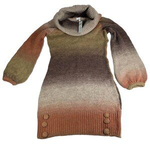 Cache Knit Sweater Dress Women’s Large Wool Blend Brown Ombre Cowl Neck